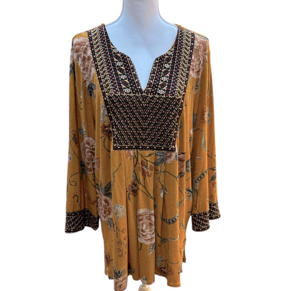 Soft Surroundings Mustard Floral Tunic